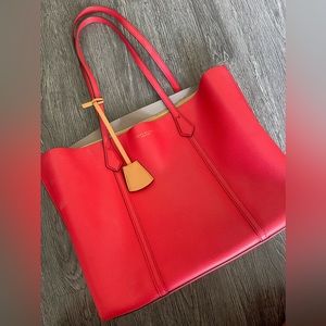 Tory Burch Red Italian Pebbled Leather Tote